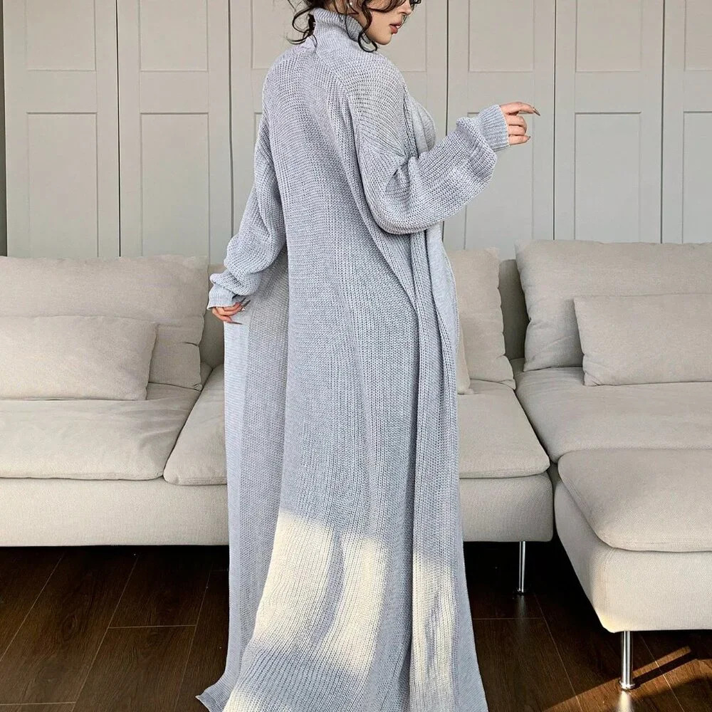 Grey Casual Women's High Neck Sleeveless Sweater Dress w/Cardigan - Picture 5 of 7
